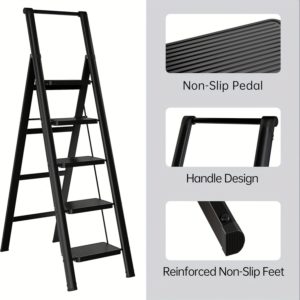 5-step ladder folding stool with anti slip wide pedals, lightweight and easy to carry handle folding ladder - V.I.P Digital Presence