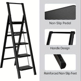 5-step ladder folding stool with anti slip wide pedals, lightweight and easy to carry handle folding ladder - V.I.P Digital Presence