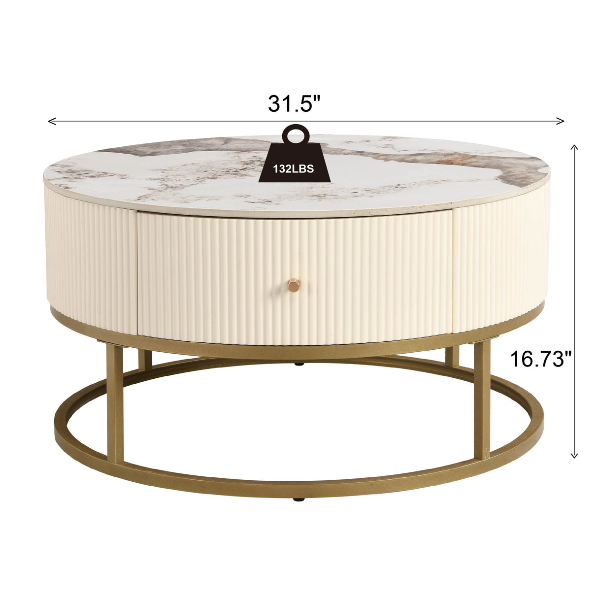 31.5 Inch Modern Round Coffee Table with Drawers, Marble Table with Storage, Coffee Table for Living Room - V.I.P Digital Presence