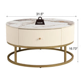 31.5 Inch Modern Round Coffee Table with Drawers, Marble Table with Storage, Coffee Table for Living Room - V.I.P Digital Presence