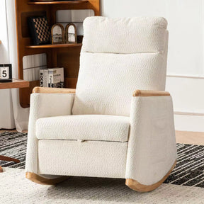 Accent Rocking Chair with Footrest High Back Rubber Wood Rocking Legs Bedroom Living Space 38.6D X 26.8W X 40.6H Inch - V.I.P Digital Presence