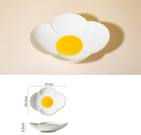 Creative Sun Egg Ceramic Bowl and Dish Set Cute Rice Bowl, Plate, Handle, Plate, Tableware, Home Breakfast Soup Plate - V.I.P Digital Presence