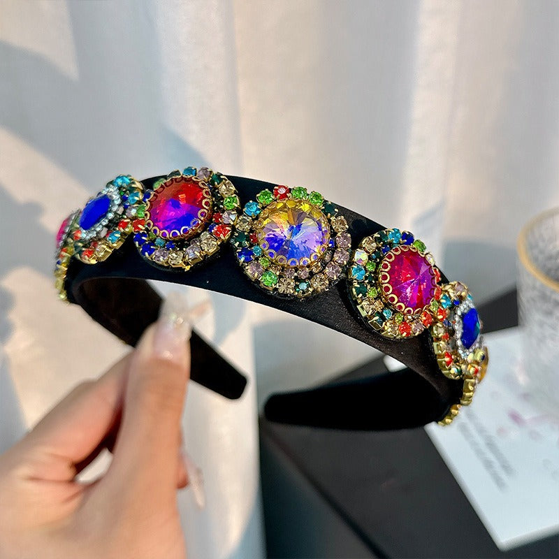 Fashionable glass inlaid diamond wide edge sponge hair hoop - V.I.P Digital Presence
