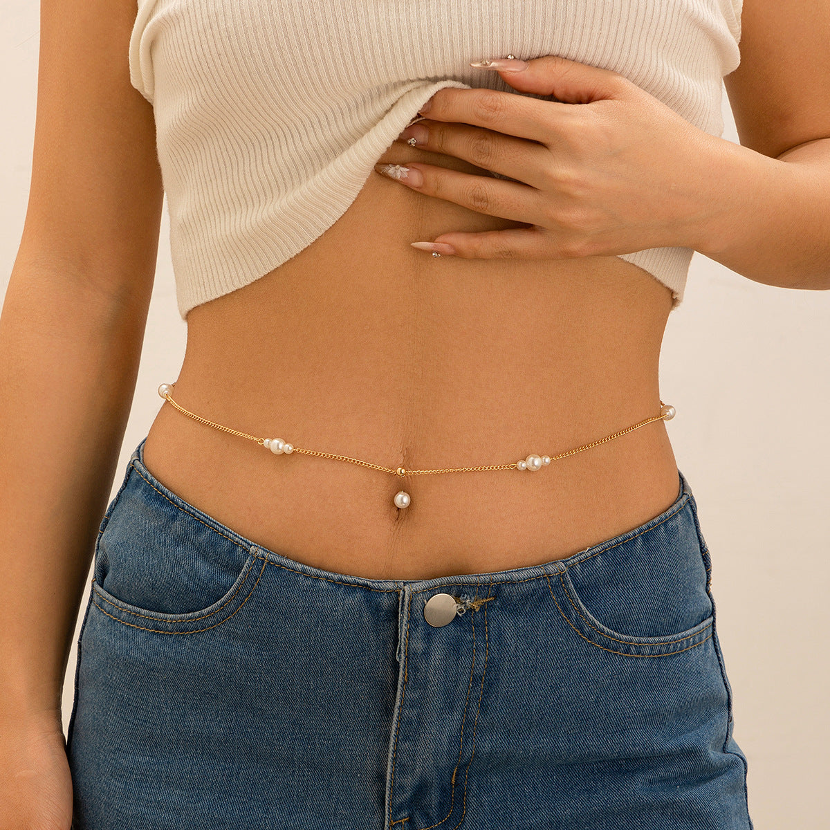 Zircon navel nail body chain sexy imitation pearl tassel chain - V.I.P Digital Presence