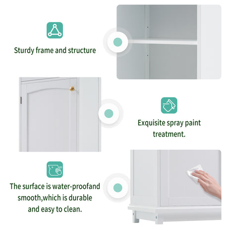 High bathroom storage cabinet with glass door, freestanding, two drawers and adjustable shelves, MDF board, painted white - V.I.P Digital Presence