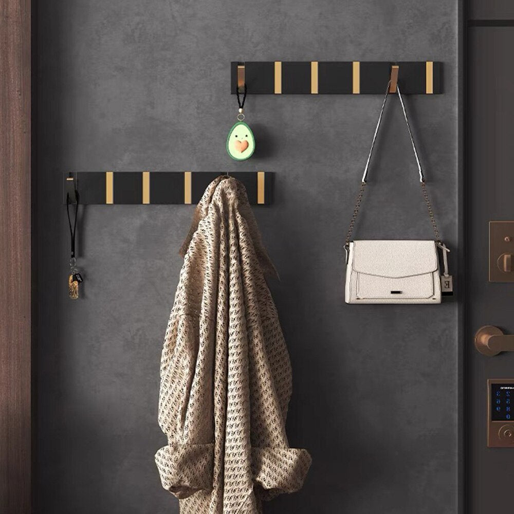 Folding Towel Hanger 2ways Installation Wall Hooks Coat Clothes Holder for Bathroom Kitchen Bedroom Hallway, Black Gold - V.I.P Digital Presence