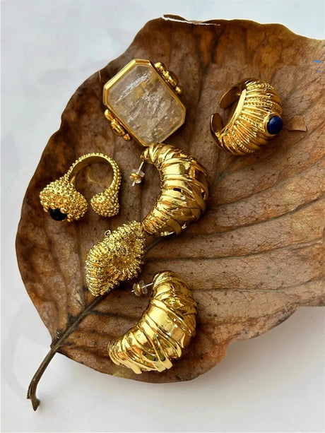 Retro Metal Stud Earrings Geometric Irregular for Women Brass Jewelry Light Luxury Europe And America - V.I.P Digital Presence