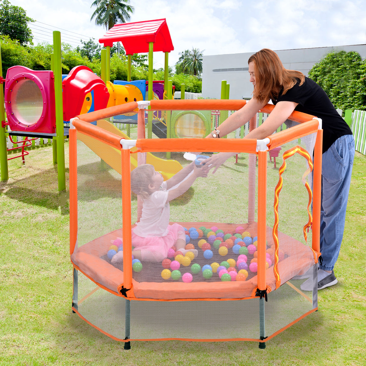 55'' Toddlers Trampoline with Safety Enclosure Net and Balls, Indoor Outdoor Mini Trampoline for Kids - V.I.P Digital Presence