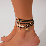 Leisure style beach circular rice bead foot ring 3-piece set, water droplet coin acrylic foot chain - V.I.P Digital Presence