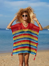 Cutout Striped Cover-Up with Tassel - V.I.P Digital Presence