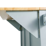 Kitchen handcart with rubber wood leaf countertop, storage cabinet, shelf, and 3 dining room drawers, gray blue - V.I.P Digital Presence