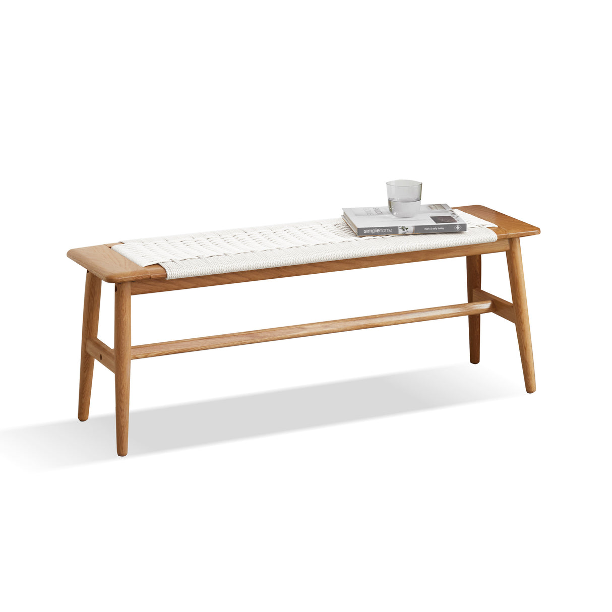 Design Natural Oak Wood Dining Bench Bed Bench for Dining Room, Bedroom, Bathroom (White) - V.I.P Digital Presence