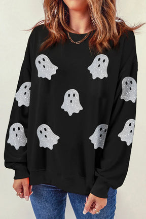 Glitter Round Neck Long Sleeve Sweatshirt - V.I.P Digital Presence