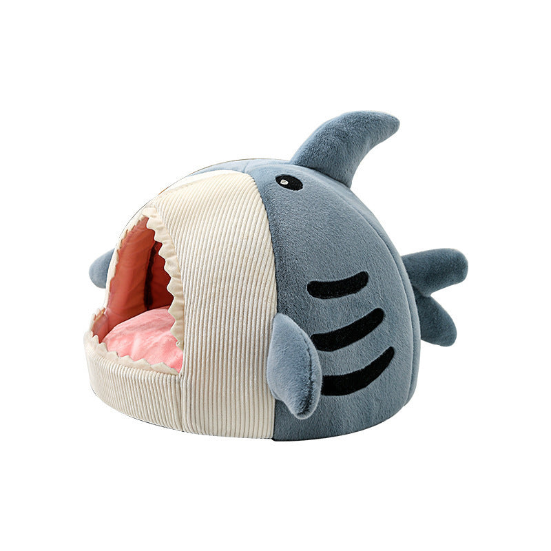 Autumn and Winter Warm Internet Celebrity Big Mouth Shark Pet Nest Semi Closed Cat Nest Dog Nest with Mat Deep Sleep Pet Supplies - V.I.P Digital Presence