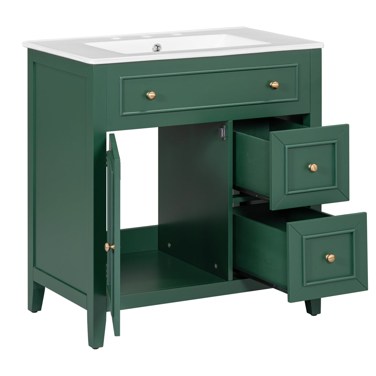 30" Bathroom Vanity with Sink Top, Bathroom Vanity Cabinet with Door and Two Drawers, Solid Wood Frame, One Package, Green - V.I.P Digital Presence