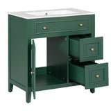 30" Bathroom Vanity with Sink Top, Bathroom Vanity Cabinet with Door and Two Drawers, Solid Wood Frame, One Package, Green - V.I.P Digital Presence