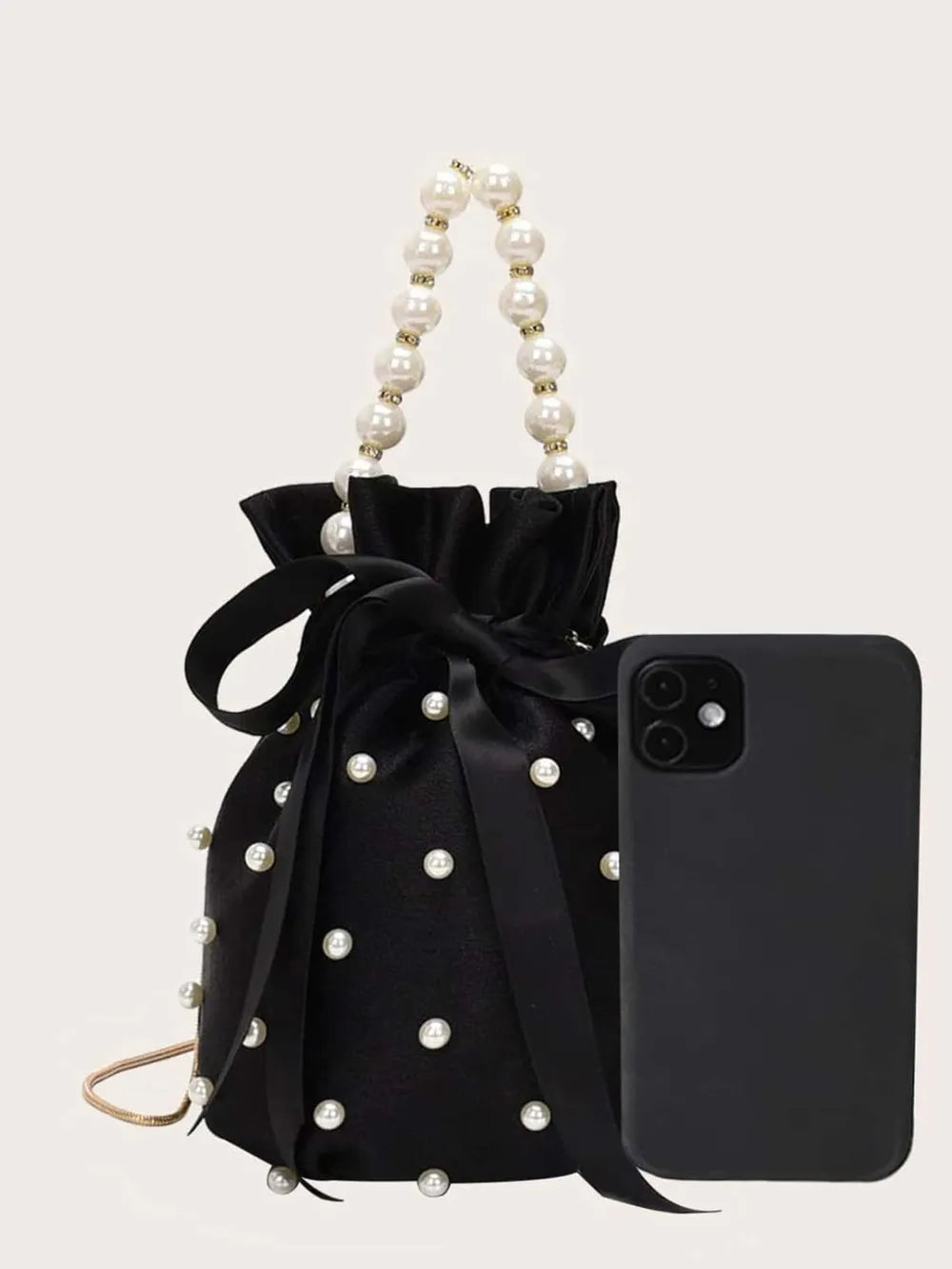 Pearl Detail Solid Color Bucket Bag - V.I.P Digital Presence