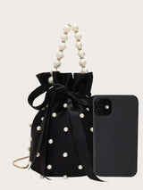 Pearl Detail Solid Color Bucket Bag - V.I.P Digital Presence