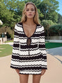Wavy Striped Tied Front Long Sleeve Cover-Up Dress - V.I.P Digital Presence