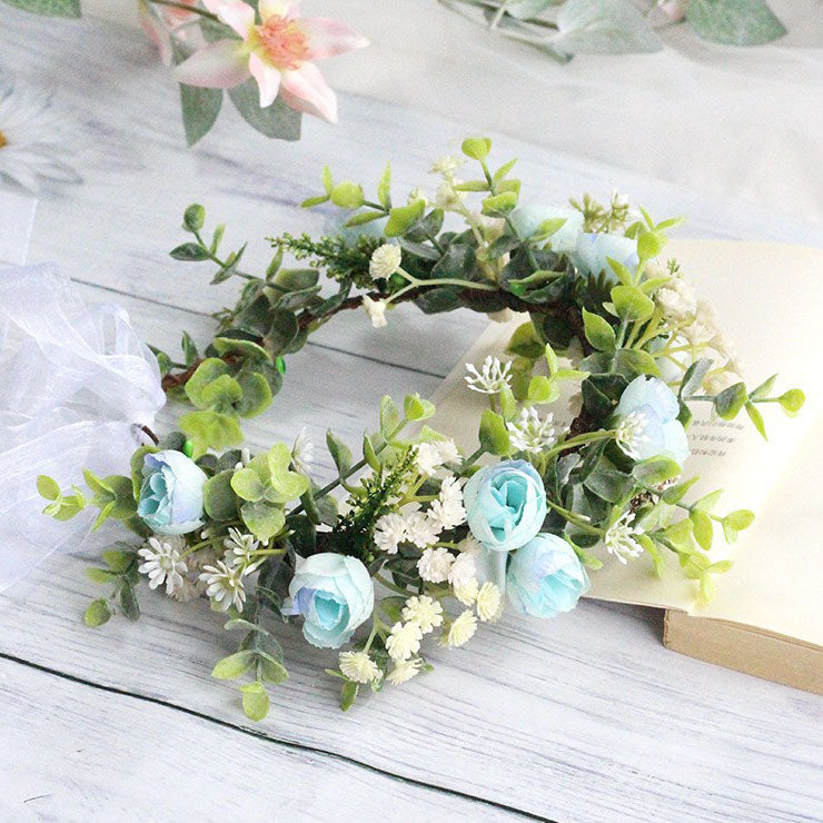 Forest style curled edge rose headband, simulated starry sky, eucalyptus wreath, bride's wedding dress, photography, headwear - V.I.P Digital Presence