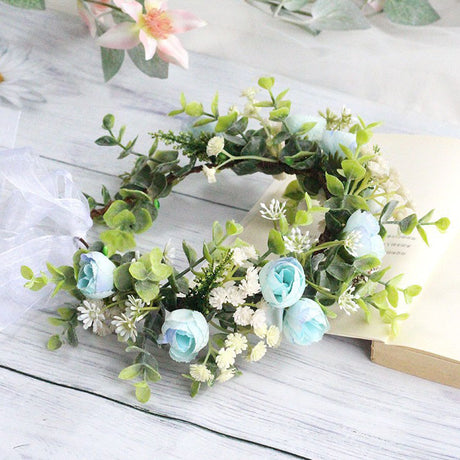 Forest style curled edge rose headband, simulated starry sky, eucalyptus wreath, bride's wedding dress, photography, headwear - V.I.P Digital Presence