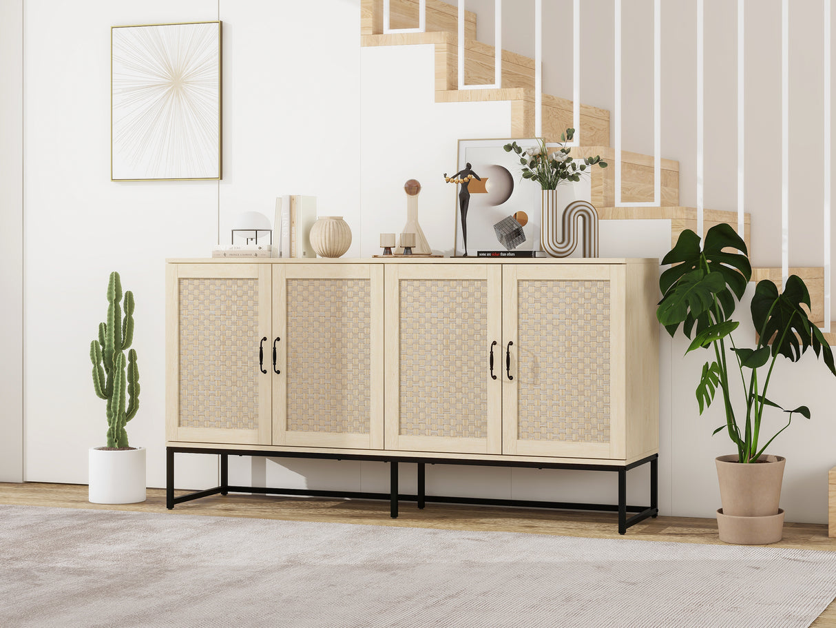 Rattan 4-Door Sideboard , Sideboard Buffet Storage Cabinet,Accent Storage Cabinet , Large Cabinet With 4 Rattan Decorated Doors - V.I.P Digital Presence