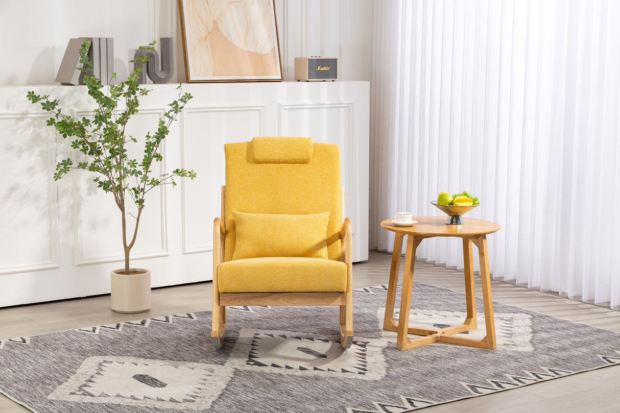 Rocking Chair Upholstered Fabric Rocking Armchair Indoor with High Backrest Glider Chairs and Lumbar Pillow for Living Room - V.I.P Digital Presence