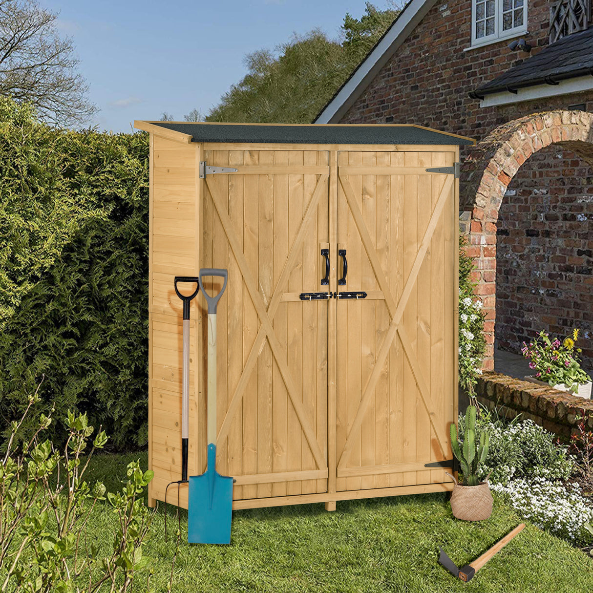 Outdoor 5.3ft Hx4.6ft L Wood Storage Shed Tool Organizer,Garden Shed, Storage Cabinet with Waterproof Asphalt Roof Natural - V.I.P Digital Presence