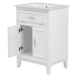 24" Bathroom Vanity with Sink, Bathroom Vanity Cabinet with One Flip Drawer and Doors, Solid Wood and MDF, White - V.I.P Digital Presence