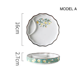 Dumpling plate sushi plate round square plate with soy sauce and vinegar partitioned snack plate ceramic plate for home use - V.I.P Digital Presence