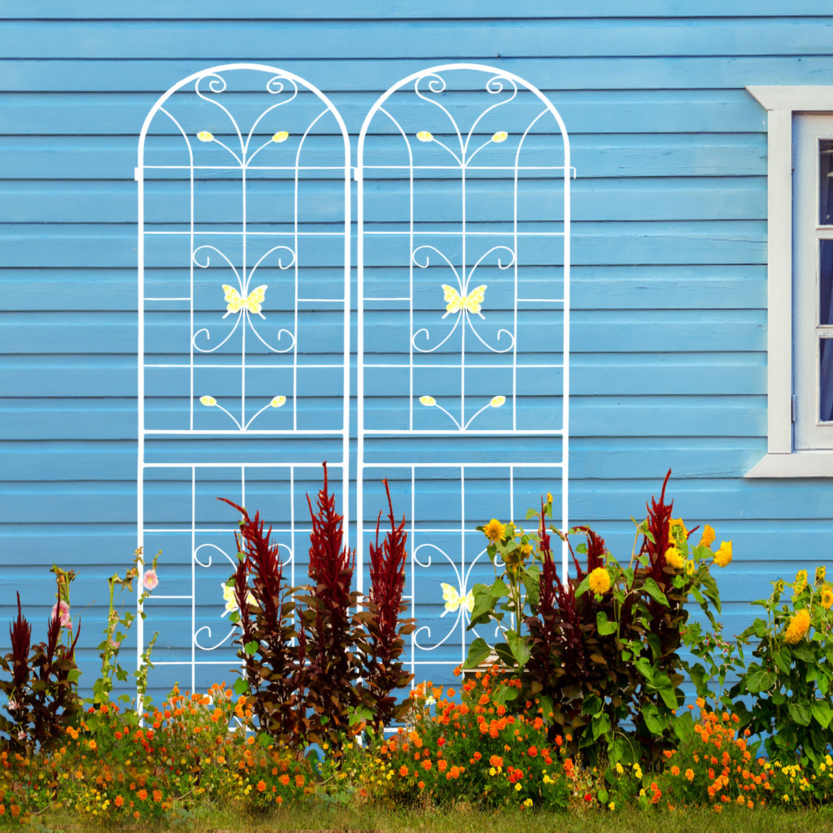 2 Pack Metal Garden Trellis 86.7" x 19.7" Rustproof Trellis for Climbing Plants Outdoor Flower Support Cream White - V.I.P Digital Presence