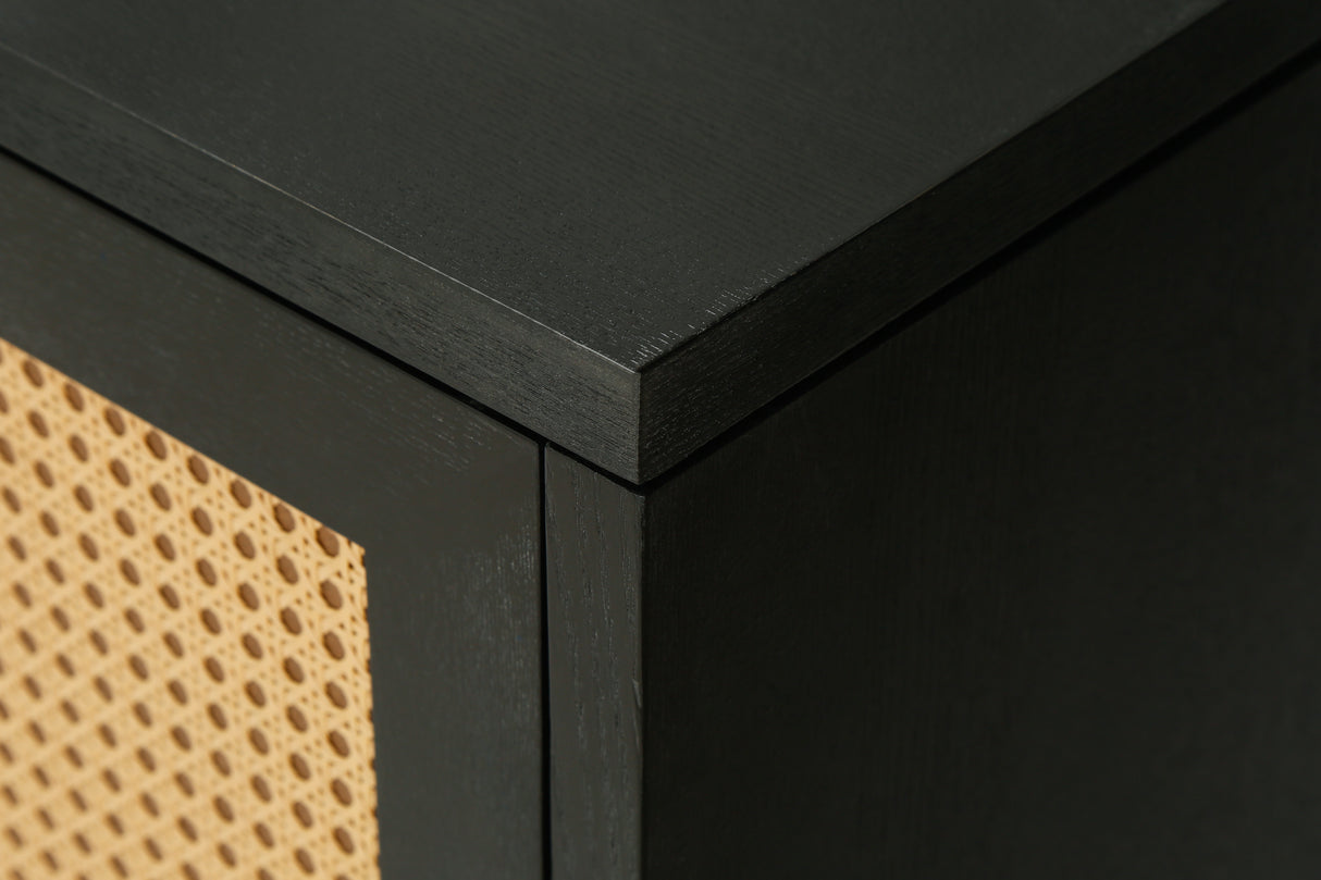 Handcrafted Premium Grain Panels Rattan Sideboard Buffer Cabinet Accent Storage Cabinet With 4 Rattan Doors BLACK - V.I.P Digital Presence