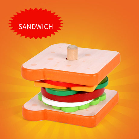 Baby wooden simulation burger, french fries, sandwich set, pillar pairing, food cutting, kitchen utensils, play with toys - V.I.P Digital Presence