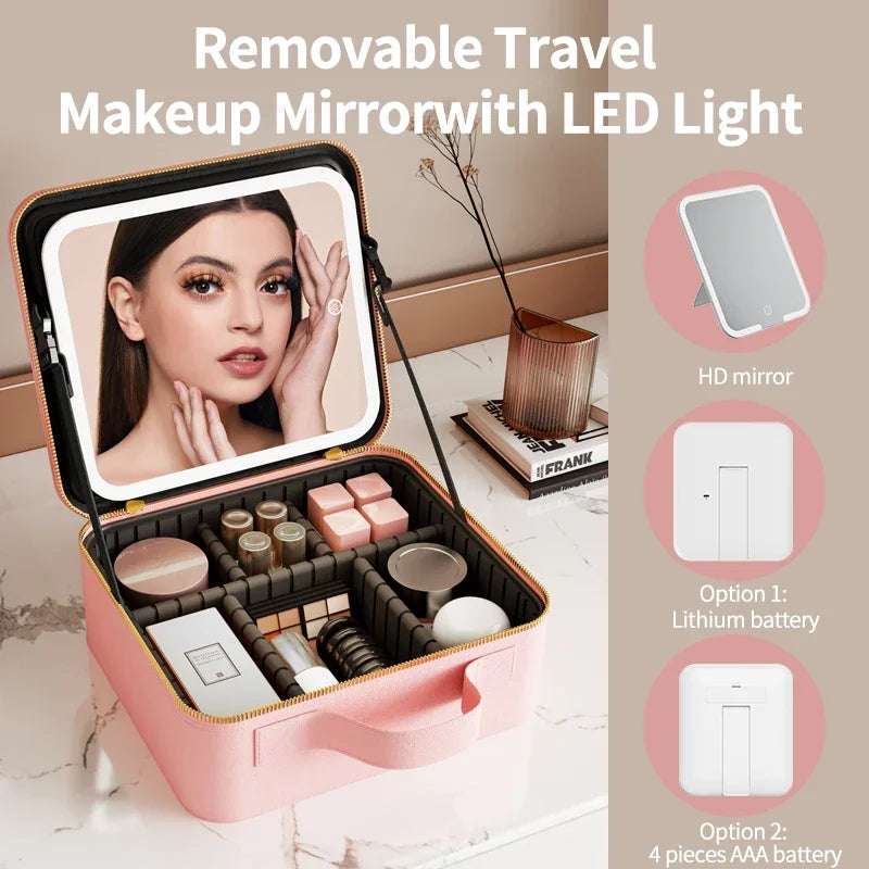 Light Up Box Vanity Organizer Portable Makeup Bag Mirror With Led Light - V.I.P Digital Presence