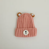 Gorro de punto cálido para niños de otoño e invierno, bonito gorro de lana de color caramelo con forma de oso, gorro cálido coreano para bebés, para hombres y mujeres, tendencia
