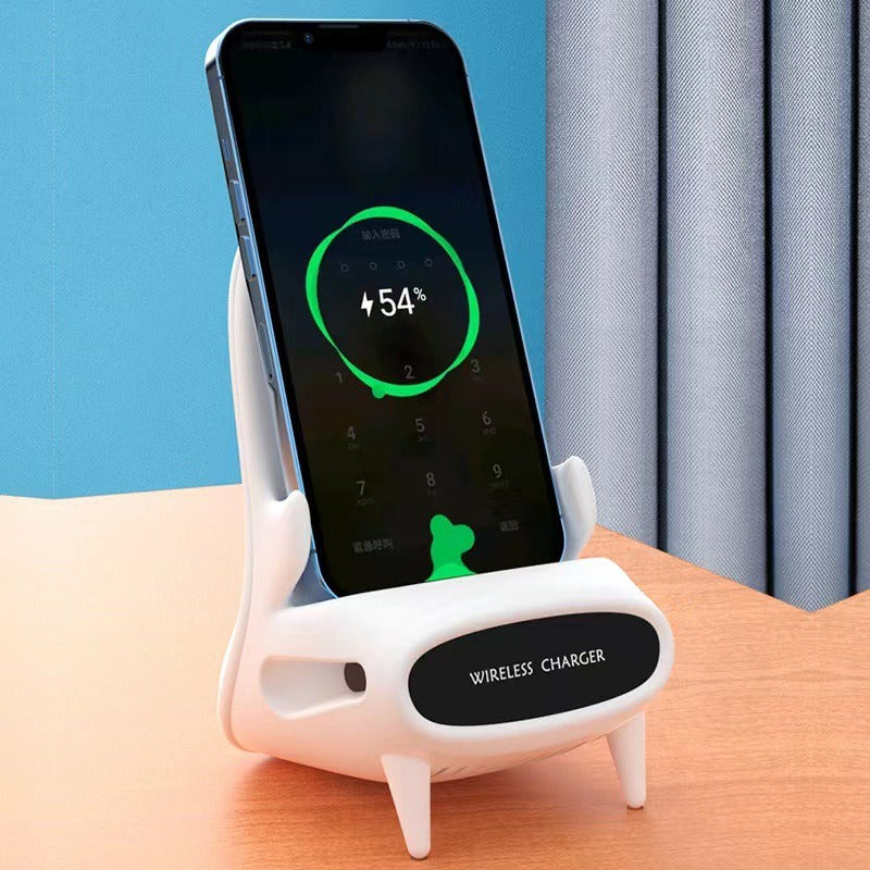 Mini silla portátil Epsilon, cargador inalámbrico de escritorio, soporte para teléfono móvil, cargador inalámbrico de 10 W, carga rápida con soporte para altavoz