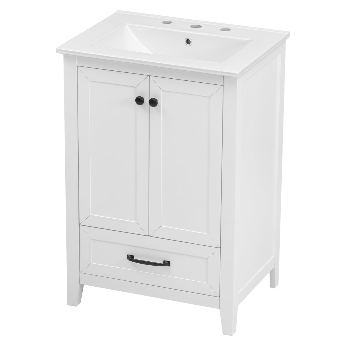 24" Bathroom Vanity with Sink, Bathroom Vanity Cabinet with One Drawer and Doors, Solid Wood and MDF, White - V.I.P Digital Presence