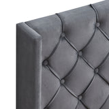 Velvet Button Tufted-Upholstered Bed with Wings Design - Strong Wood Slat Support - Easy Assembly - Gray Queen platform bed - V.I.P Digital Presence