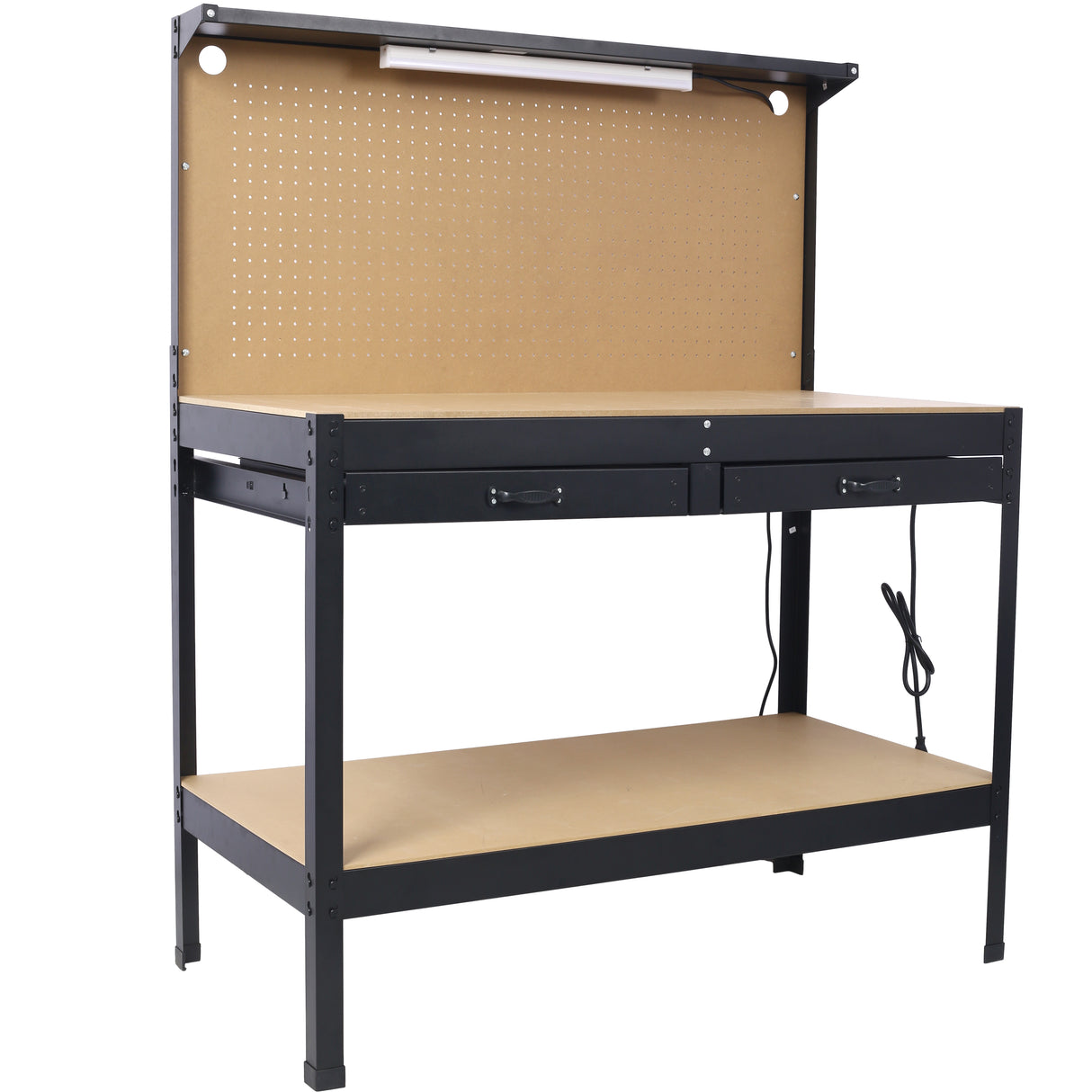 Steel Workbench Tool Storage Work Bench Workshop Tools Table W/Drawer and Peg Board ,4xAC outlets 2xUSB Ports - V.I.P Digital Presence