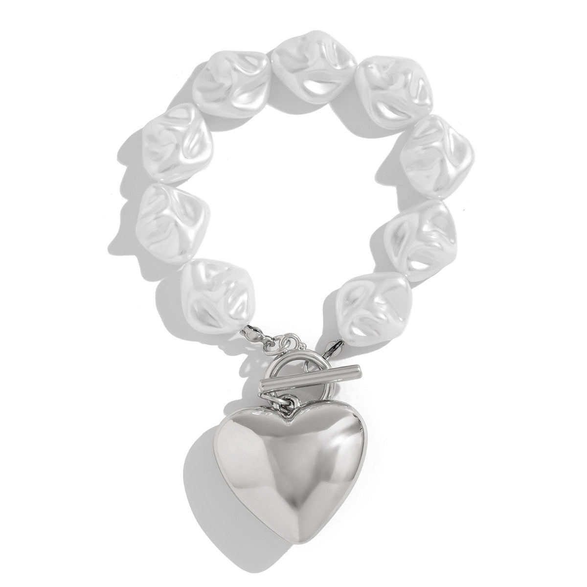 Fashionable heart-shaped hollow pendant collarbone chain simple flat bead pearl necklace set - V.I.P Digital Presence