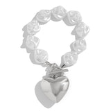 Fashionable heart-shaped hollow pendant collarbone chain simple flat bead pearl necklace set - V.I.P Digital Presence