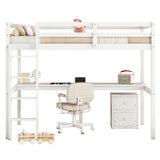 Twin Loft Wood Bed with Under-bed, Built-in Desk, a Storage Cabinet of 2 Drawers, Guardrails, Ladder,White - V.I.P Digital Presence
