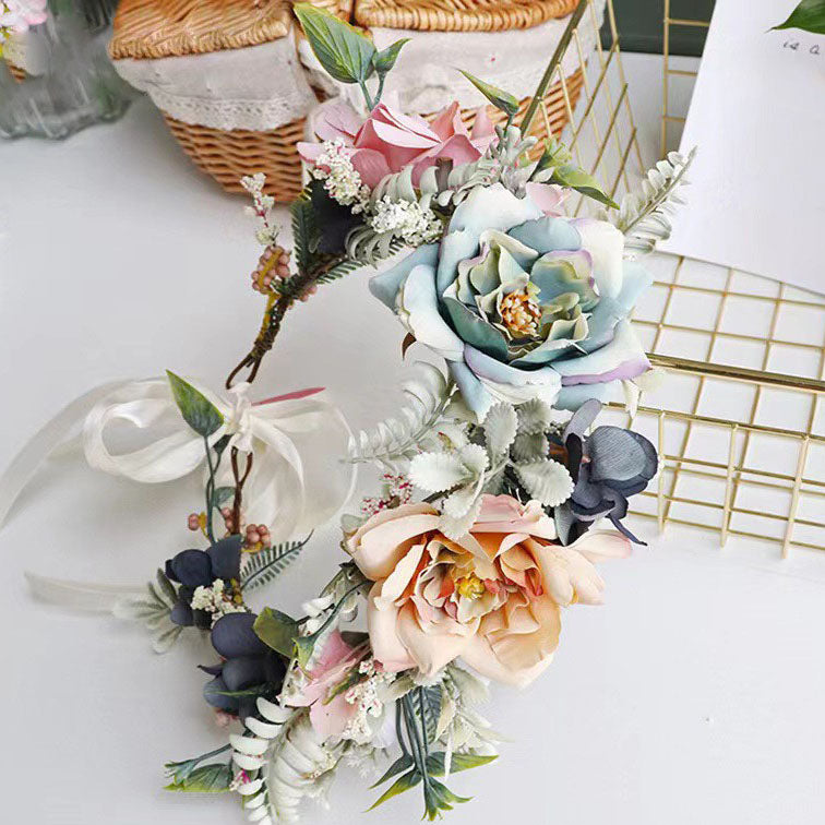 Korean garland headdress fresh big Peony corolla walk show dance headdress holiday pastoral props hair band - V.I.P Digital Presence