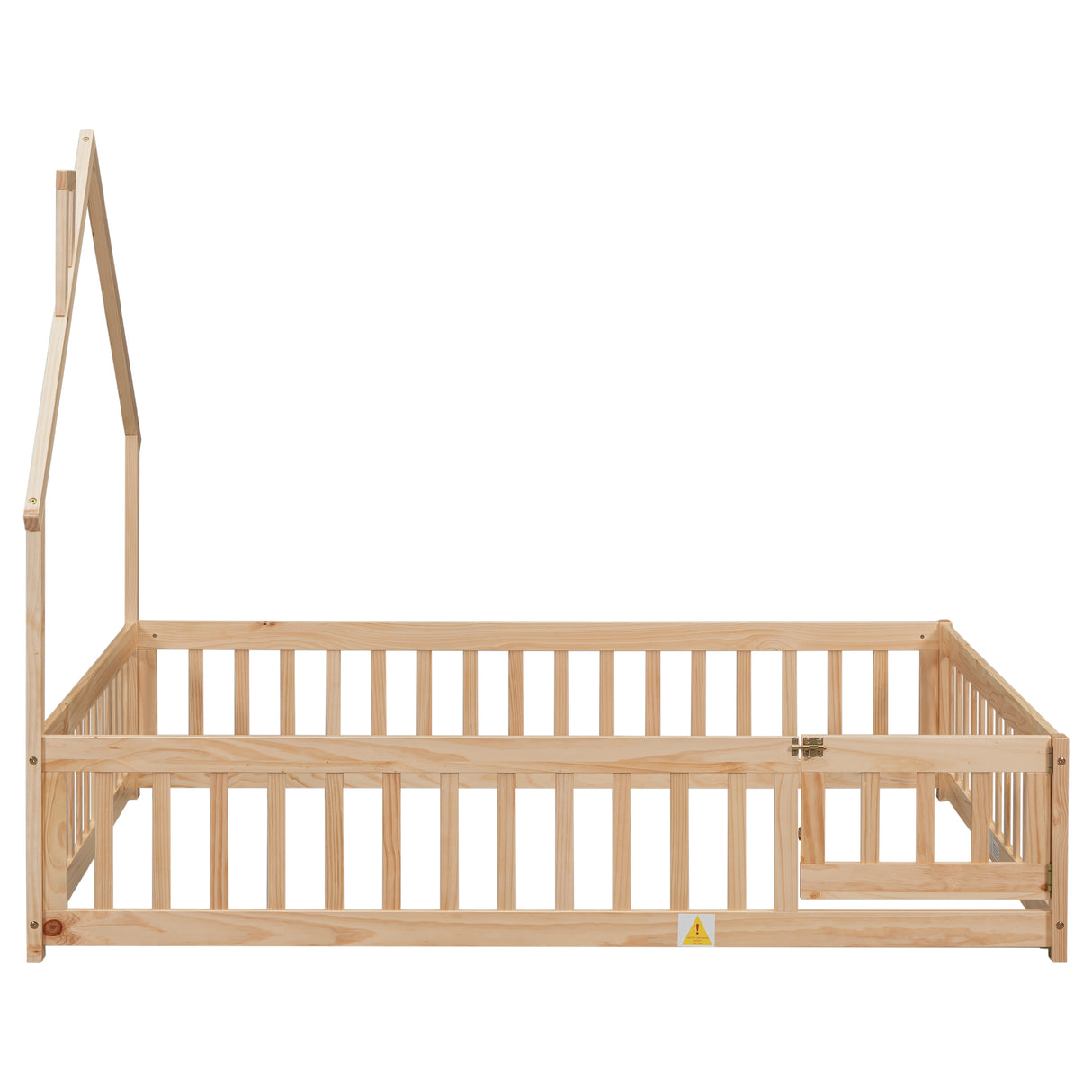 Full House-Shaped Headboard Floor Bed with Fence Natural - V.I.P Digital Presence