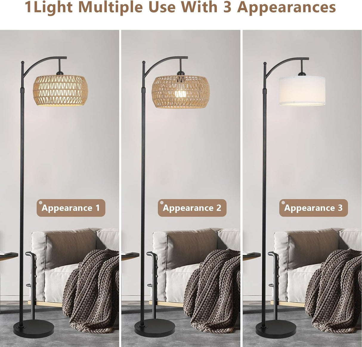 Arc Floor Lamp with Remote Control, Dimmable LED Floor Lamp with 3 Color Temperature Boho Farmhouse Tall Pole Lamp - V.I.P Digital Presence