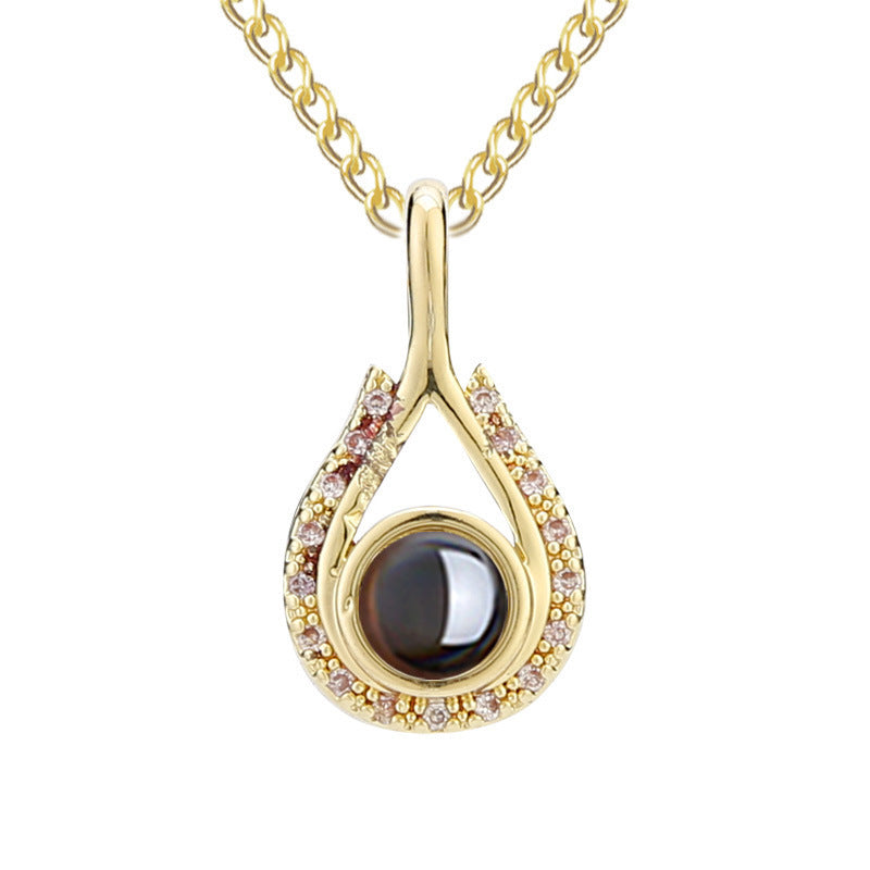 Waterdrop shaped fashion projection necklace with 100 languages. I love you. Color photos, customized lover accessories - V.I.P Digital Presence