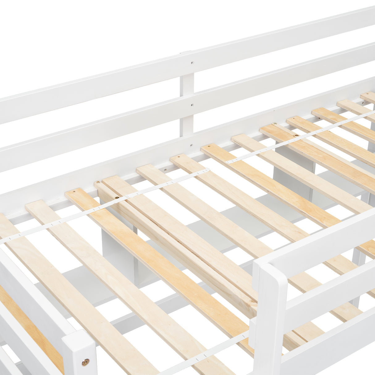 Twin Loft Bed with built-in desk and bookcase of three compartments, Guardrails and Ladder,White - V.I.P Digital Presence