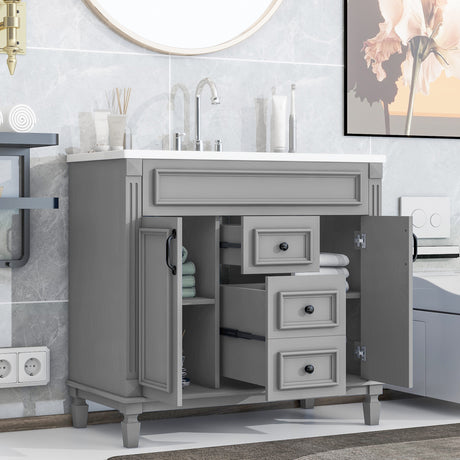 36'' Bathroom Vanity with Top Sink, Modern Bathroom Storage Cabinet with 2 Soft Closing Doors and 2 Drawers, Single Sink Bathroo - V.I.P Digital Presence