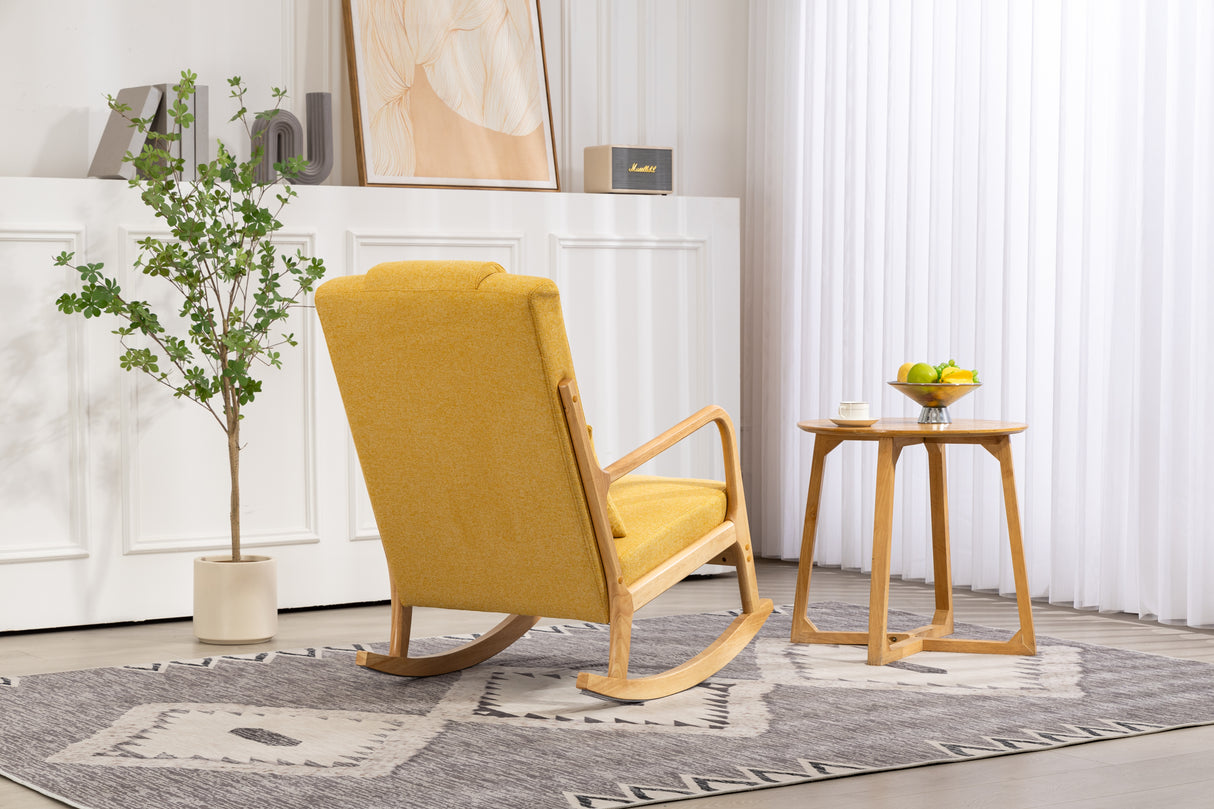 Rocking Chair Upholstered Fabric Rocking Armchair Indoor with High Backrest Glider Chairs and Lumbar Pillow for Living Room - V.I.P Digital Presence