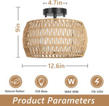 Boho Light Fixtures Ceiling Mount, Rattan Semi Flush Mount Ceiling Light, Farmhouse Light Fixtures with Fabric Shades - V.I.P Digital Presence